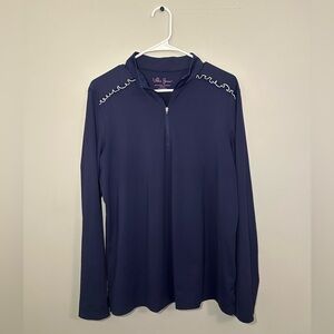Lillie Green Navy Blue Long Sleeve Quarter-Zip Activewear Top